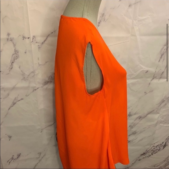 Orange Sleeveless Blouse with Asymmetrical Hem - Picture 5 of 7